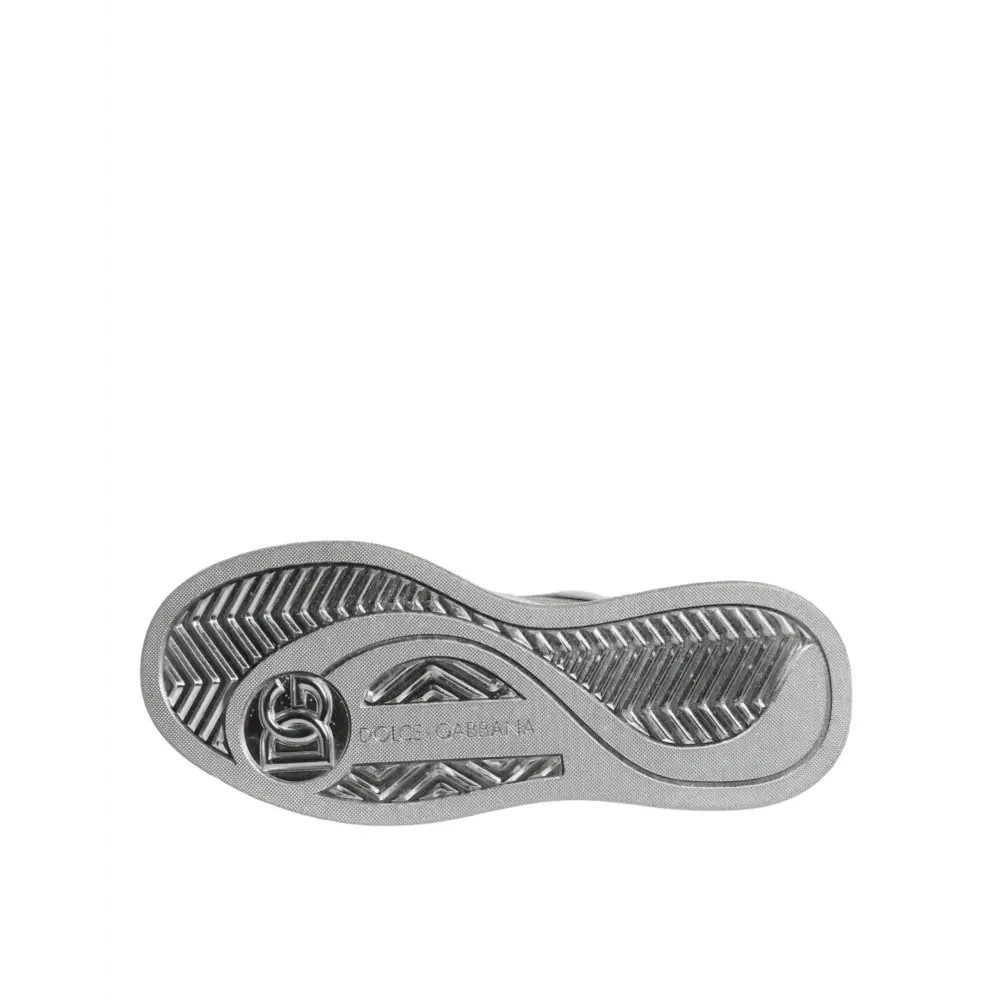 Dolce & Gabbana Weiß Silber Leder Low Top Sneakers Schuhe - EU39/US8.5