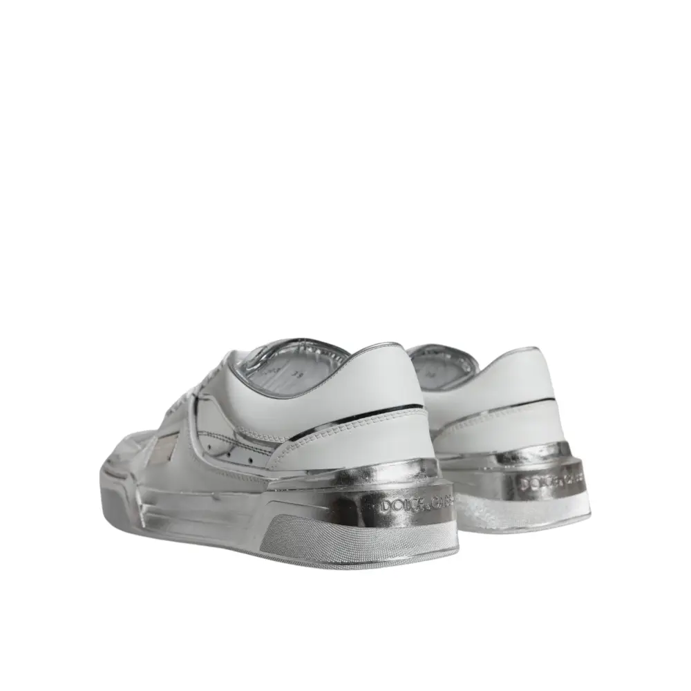 Dolce & Gabbana Weiß Silber Leder Low Top Sneakers Schuhe - EU39/US8.5