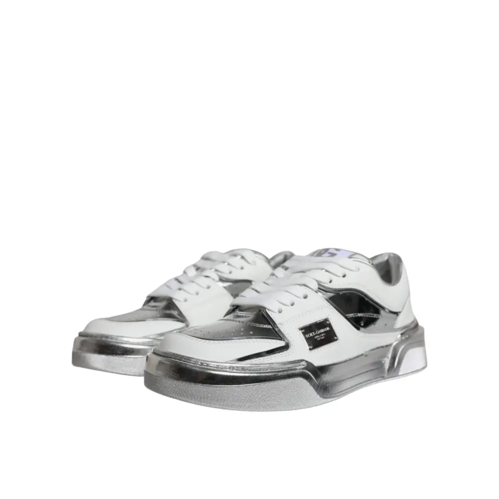 Dolce & Gabbana Weiß Silber Leder Low Top Sneakers Schuhe - EU39/US8.5
