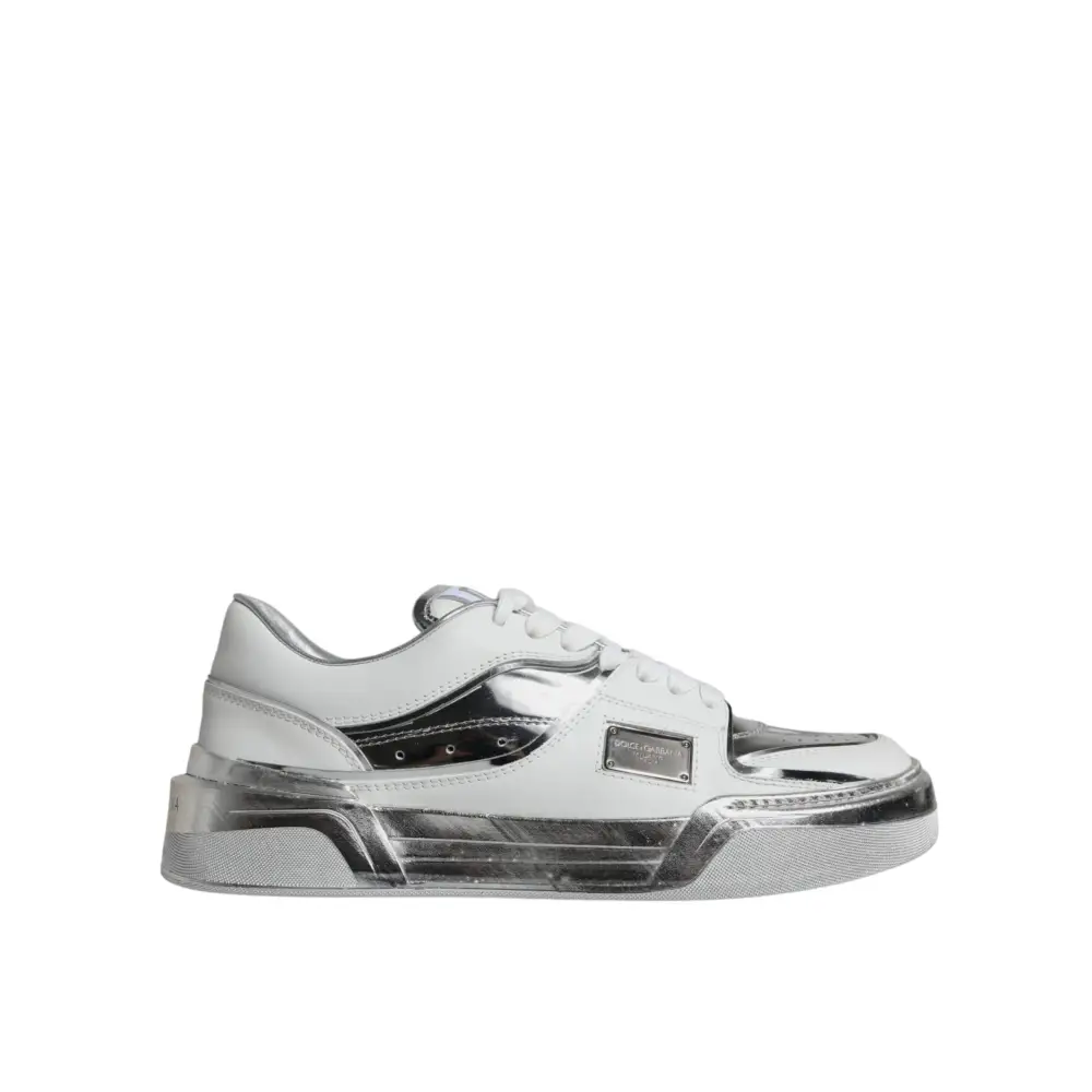 Dolce & Gabbana Weiß Silber Leder Low Top Sneakers Schuhe - EU39/US8.5