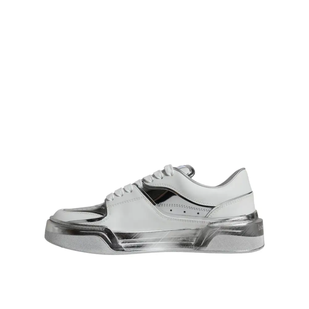 Dolce & Gabbana Weiß Silber Leder Low Top Sneakers Schuhe - EU39/US8.5
