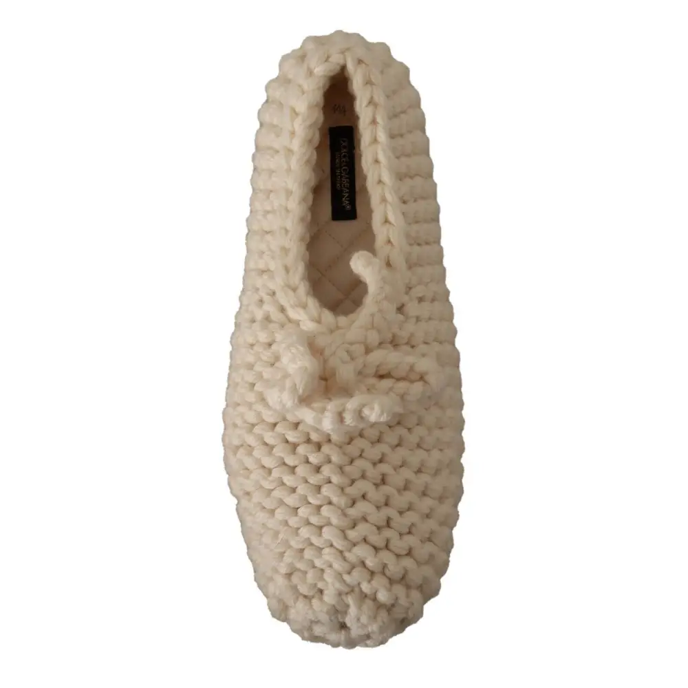 Dolce & Gabbana Weiß Slip On Ballerina Flats Wolle stricken Schuhe