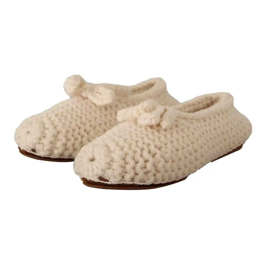 Dolce & Gabbana Weiß Slip On Ballerina Flats Wolle stricken Schuhe