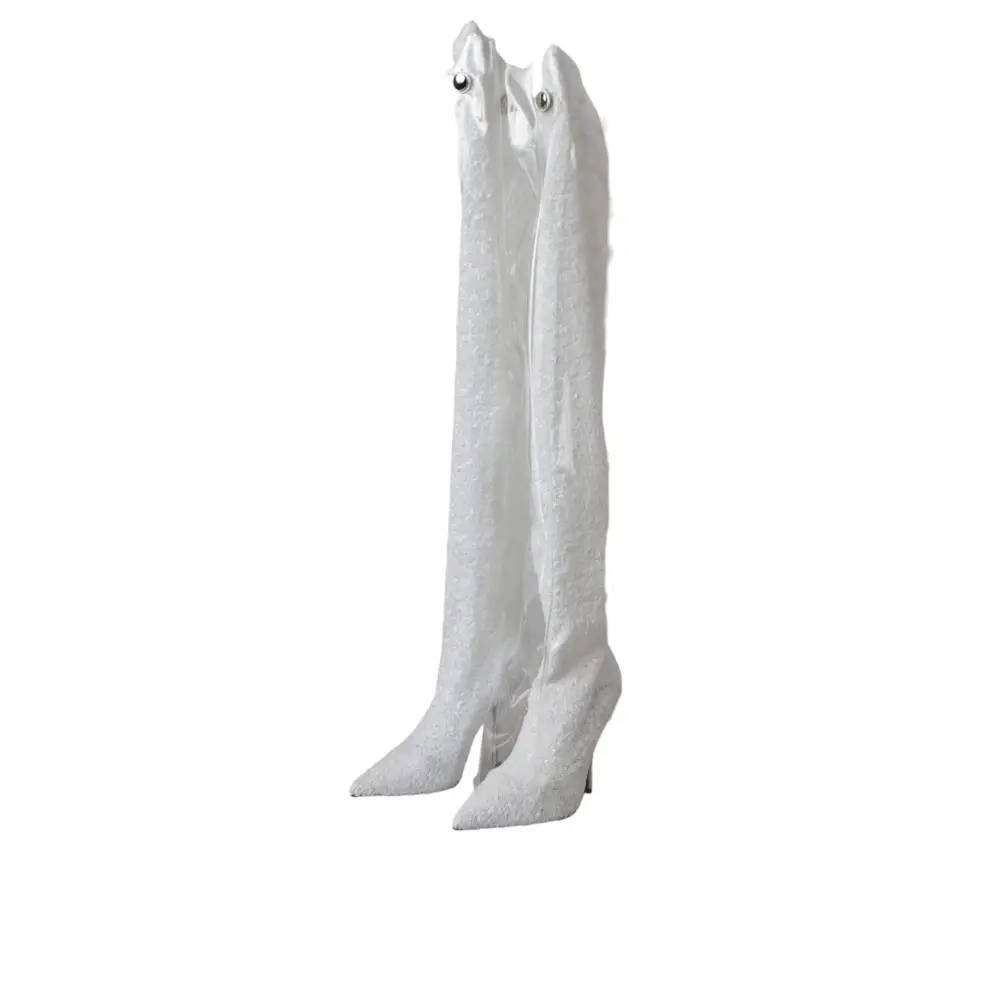 Dolce & Gabbana Weiße Absätze Stiletto Kniehohe Stiefel Schuhe