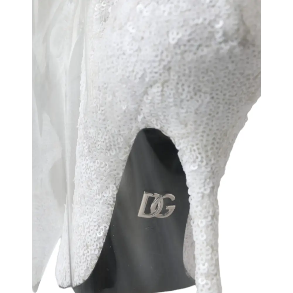 Dolce & Gabbana Weiße Absätze Stiletto Kniehohe Stiefel Schuhe