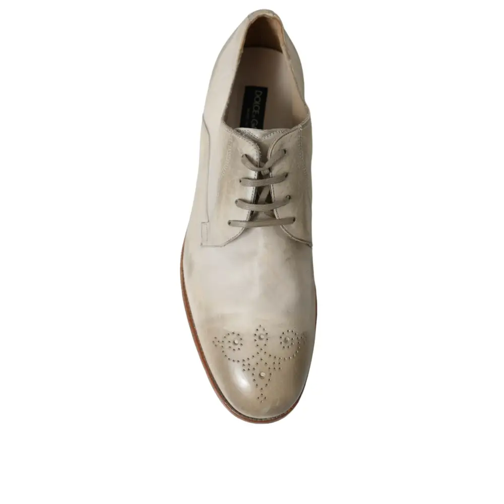 Dolce & Gabbana Weiße Derby-Schuhe aus Leder im Used-Look - EU43.5/US10.5
