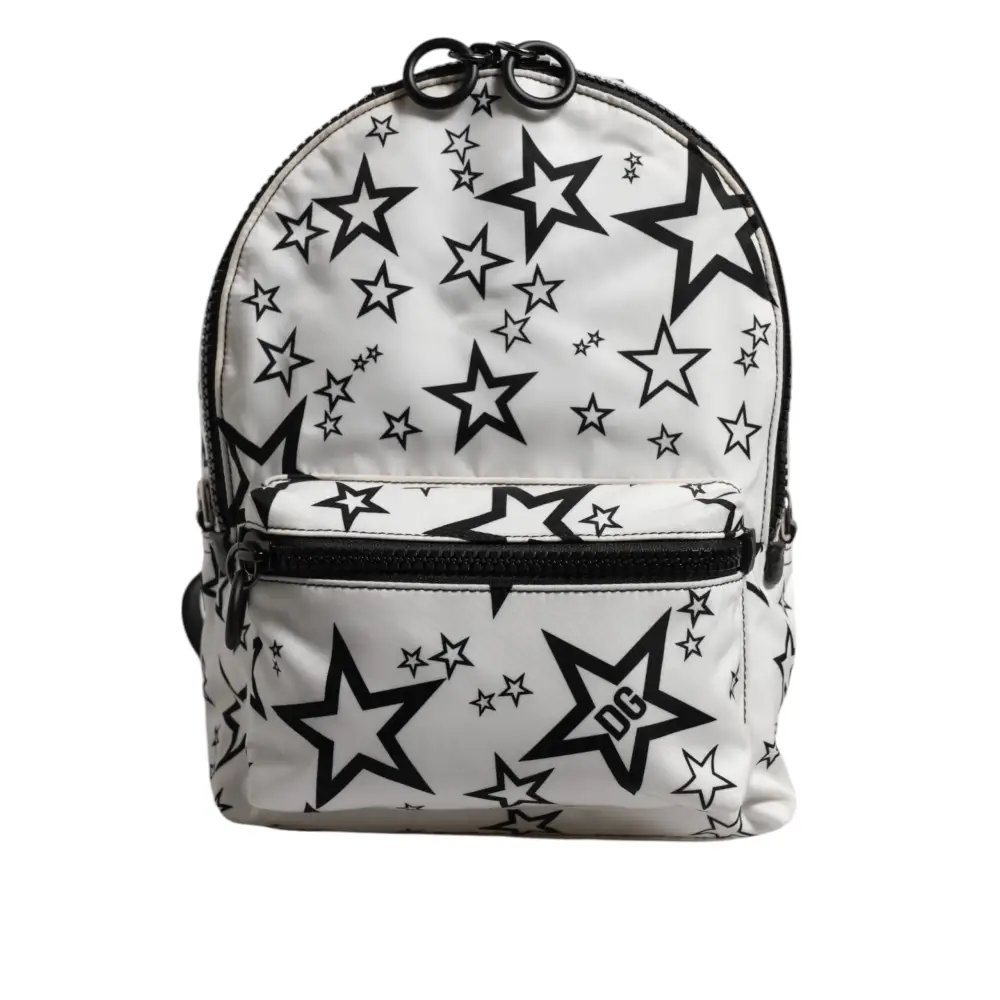 Dolce & Gabbana Weiße DG Sterne Druck Nylon Reise Rucksack Tasche