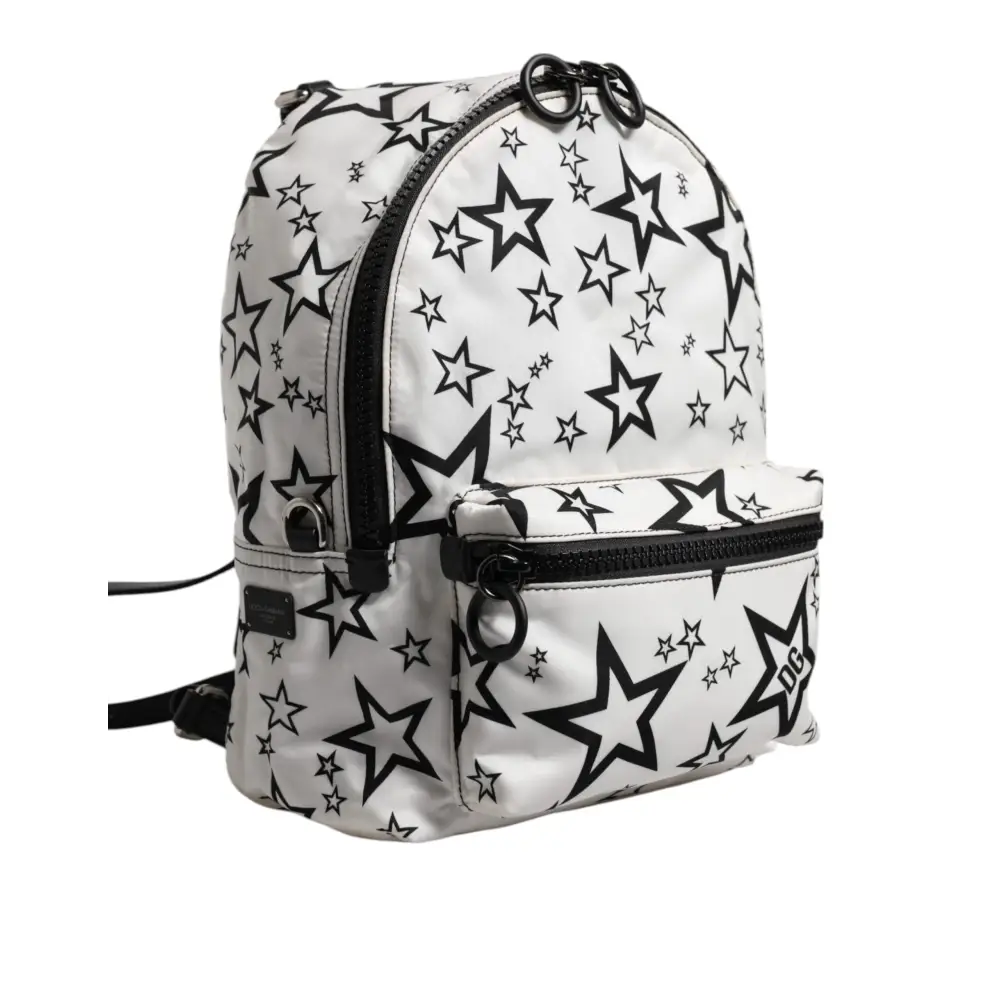 Dolce & Gabbana Weiße DG Sterne Druck Nylon Reise Rucksack Tasche