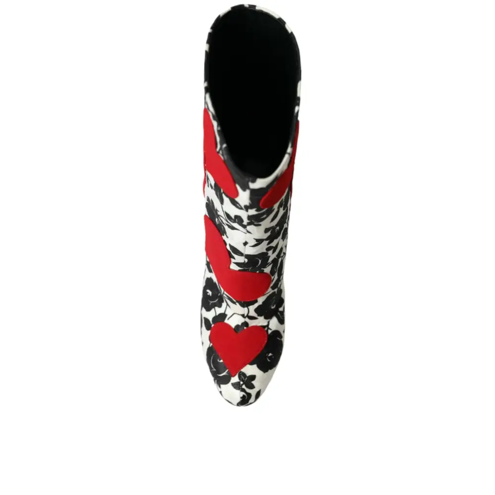 Dolce & Gabbana Weiße Floral Herzen Leder Hohe Stiefel Schuhe - EU35/US4.5