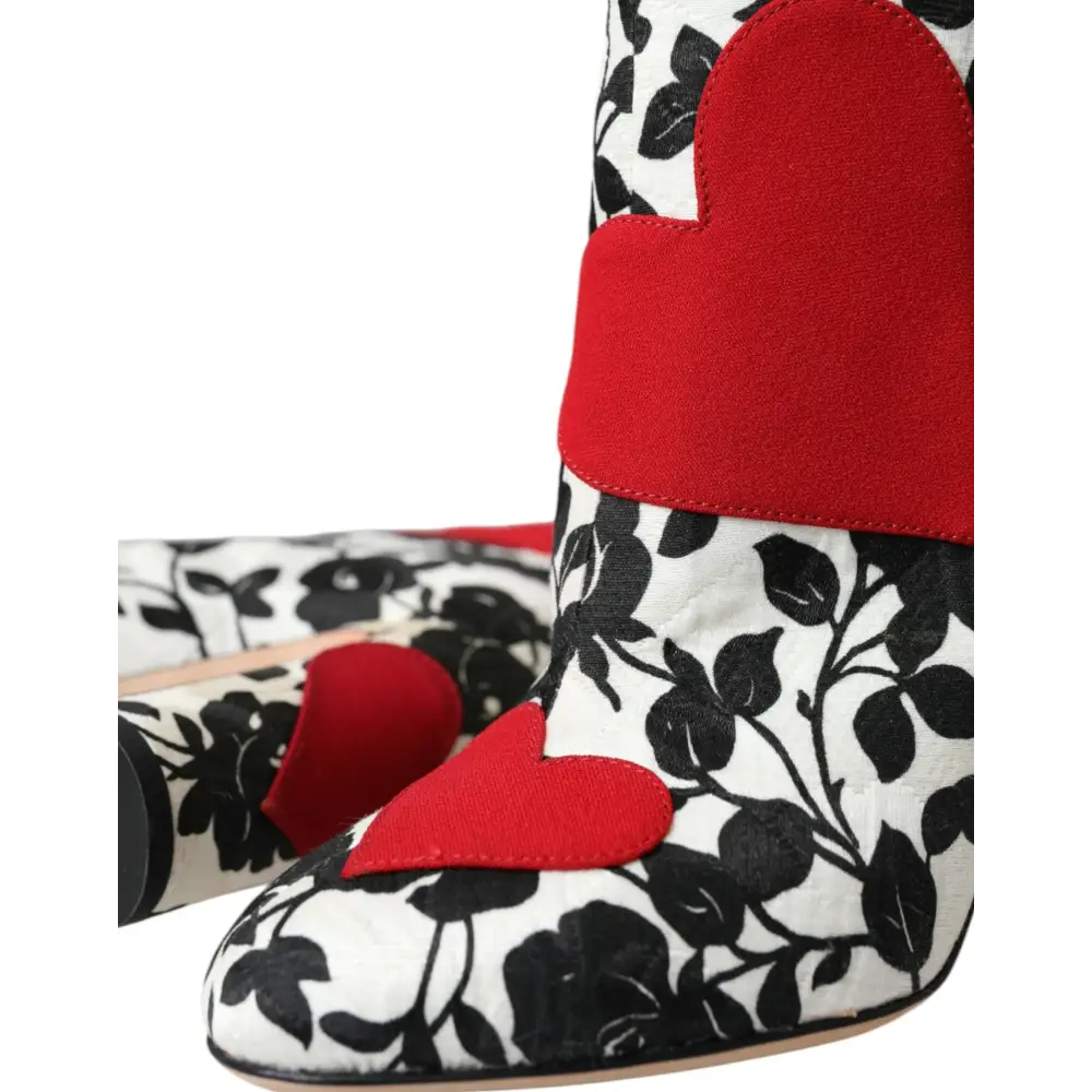 Dolce & Gabbana Weiße Floral Herzen Leder Hohe Stiefel Schuhe - EU35/US4.5