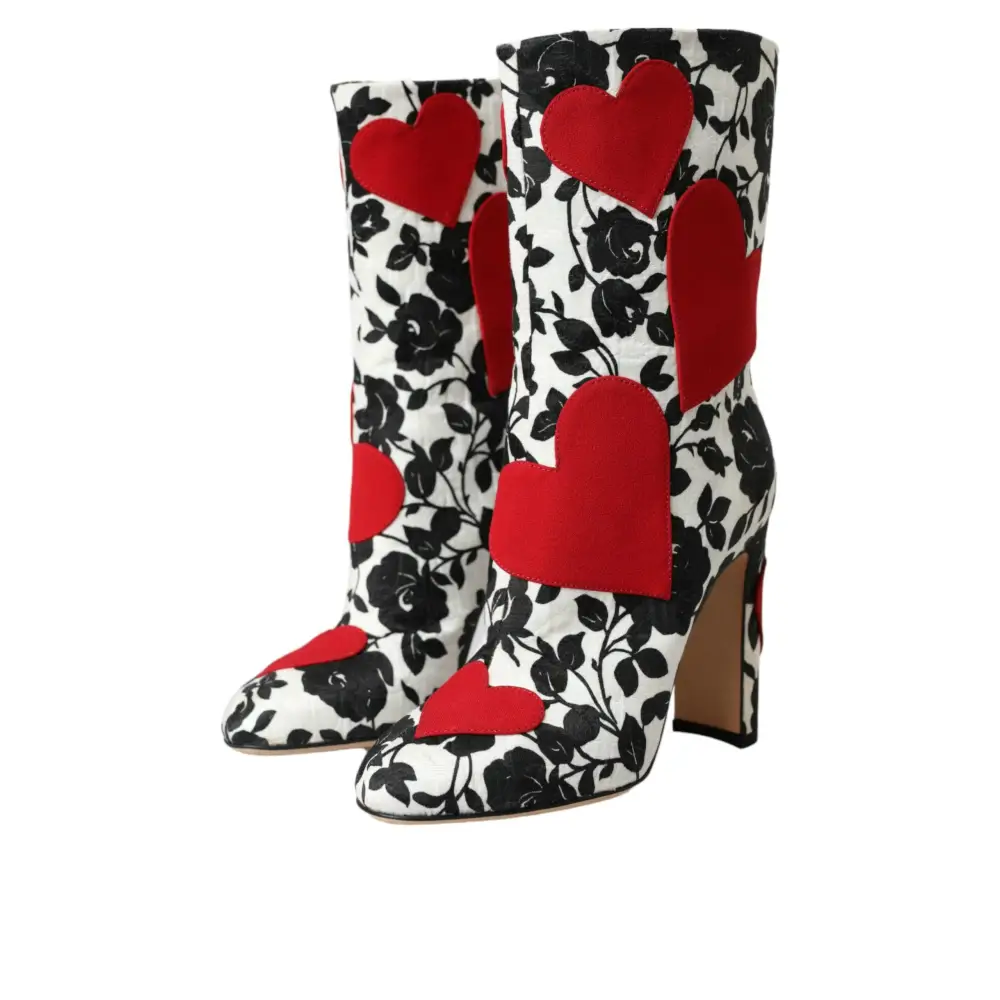 Dolce & Gabbana Weiße Floral Herzen Leder Hohe Stiefel Schuhe - EU35/US4.5