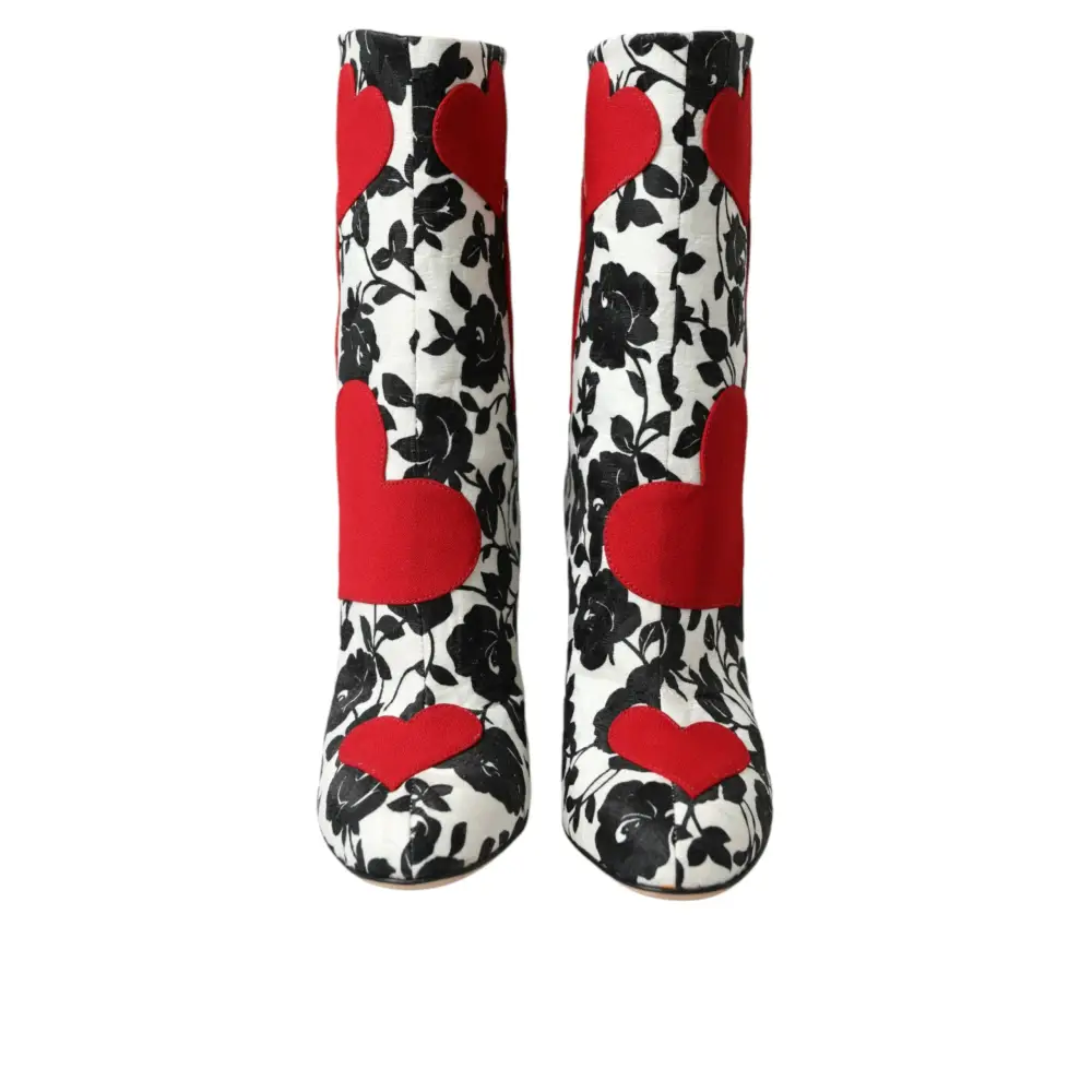 Dolce & Gabbana Weiße Floral Herzen Leder Hohe Stiefel Schuhe - EU35/US4.5