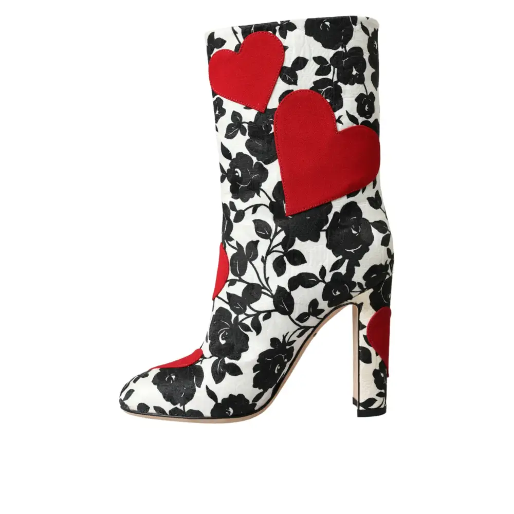 Dolce & Gabbana Weiße Floral Herzen Leder Hohe Stiefel Schuhe - EU35/US4.5