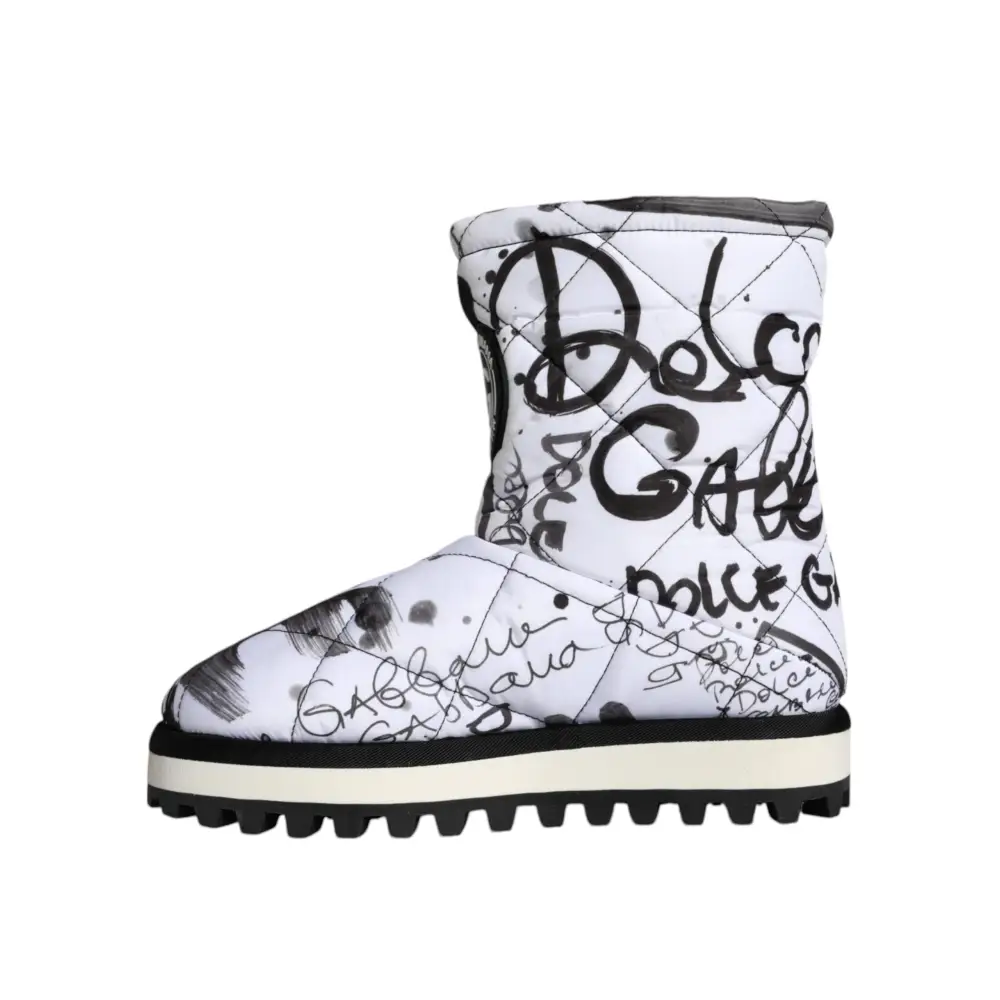 Dolce & Gabbana Weiße gepolsterte Logo Print Mid Calf Stiefel Schuhe - EU37/US6.5