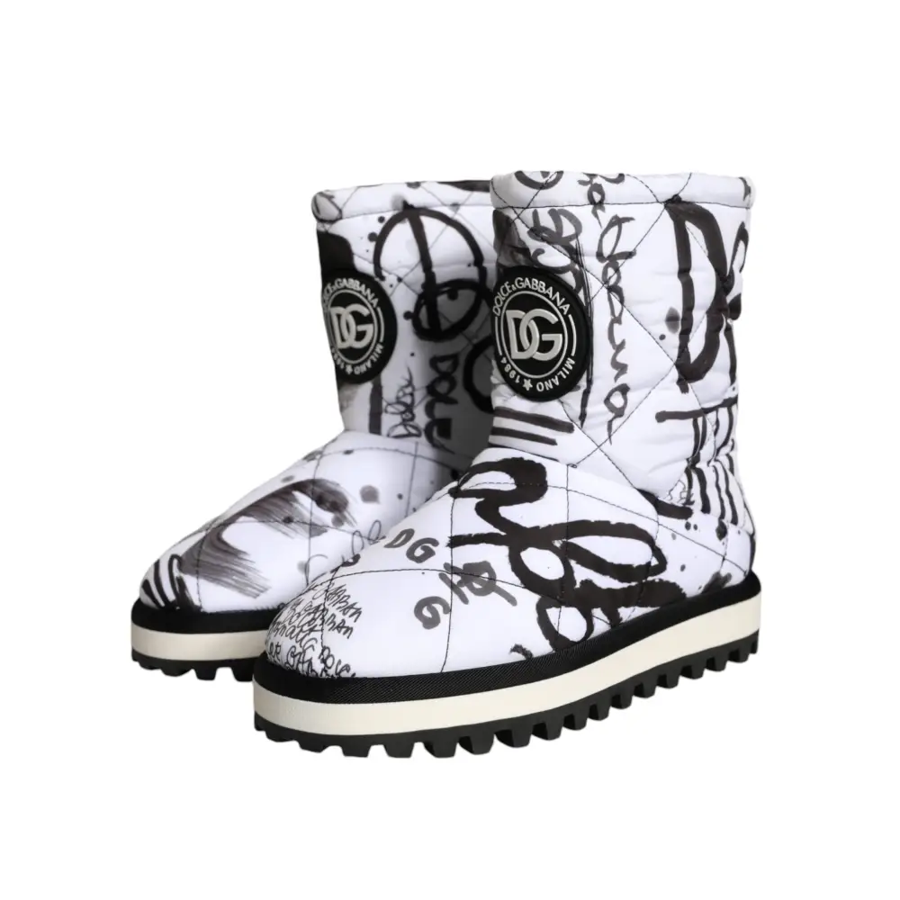 Dolce & Gabbana Weiße gepolsterte Logo Print Mid Calf Stiefel Schuhe - EU37/US6.5
