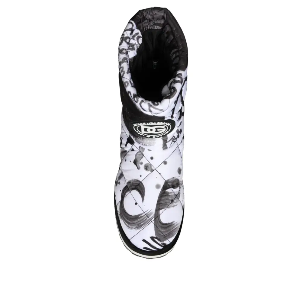 Dolce & Gabbana Weiße gepolsterte Logo Print Mid Calf Stiefel Schuhe - EU37/US6.5