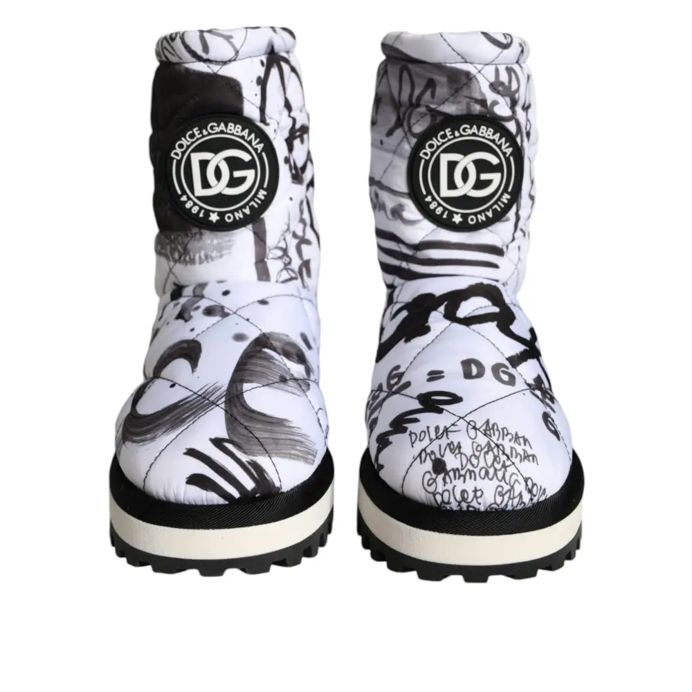 Dolce & Gabbana Weiße gepolsterte Logo Print Mid Calf Stiefel Schuhe - EU37/US6.5