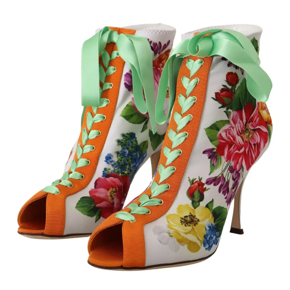 Dolce & Gabbana Weiße Jersey Stretch Stiefel Offene Zehen Heels Schuhe