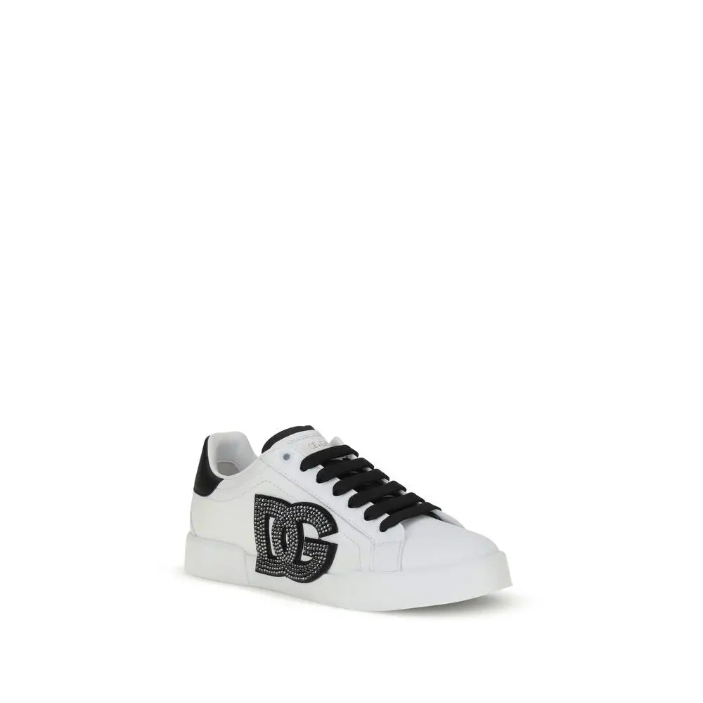 Dolce & Gabbana Weiße Kalbshaut Bos Taurus Sneakers mit niedrigem Schaft