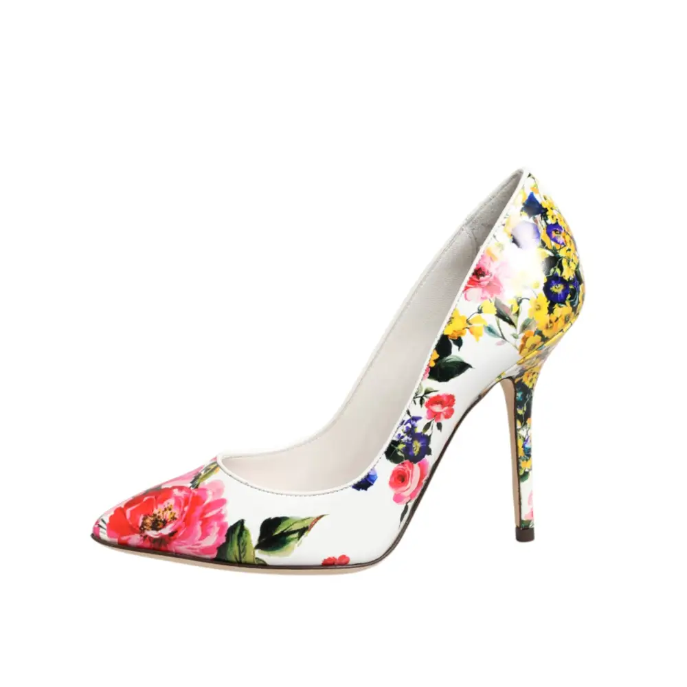 Dolce & Gabbana Weiße Leder-High-Heels mit Blumenmuster - EU35/US4.5