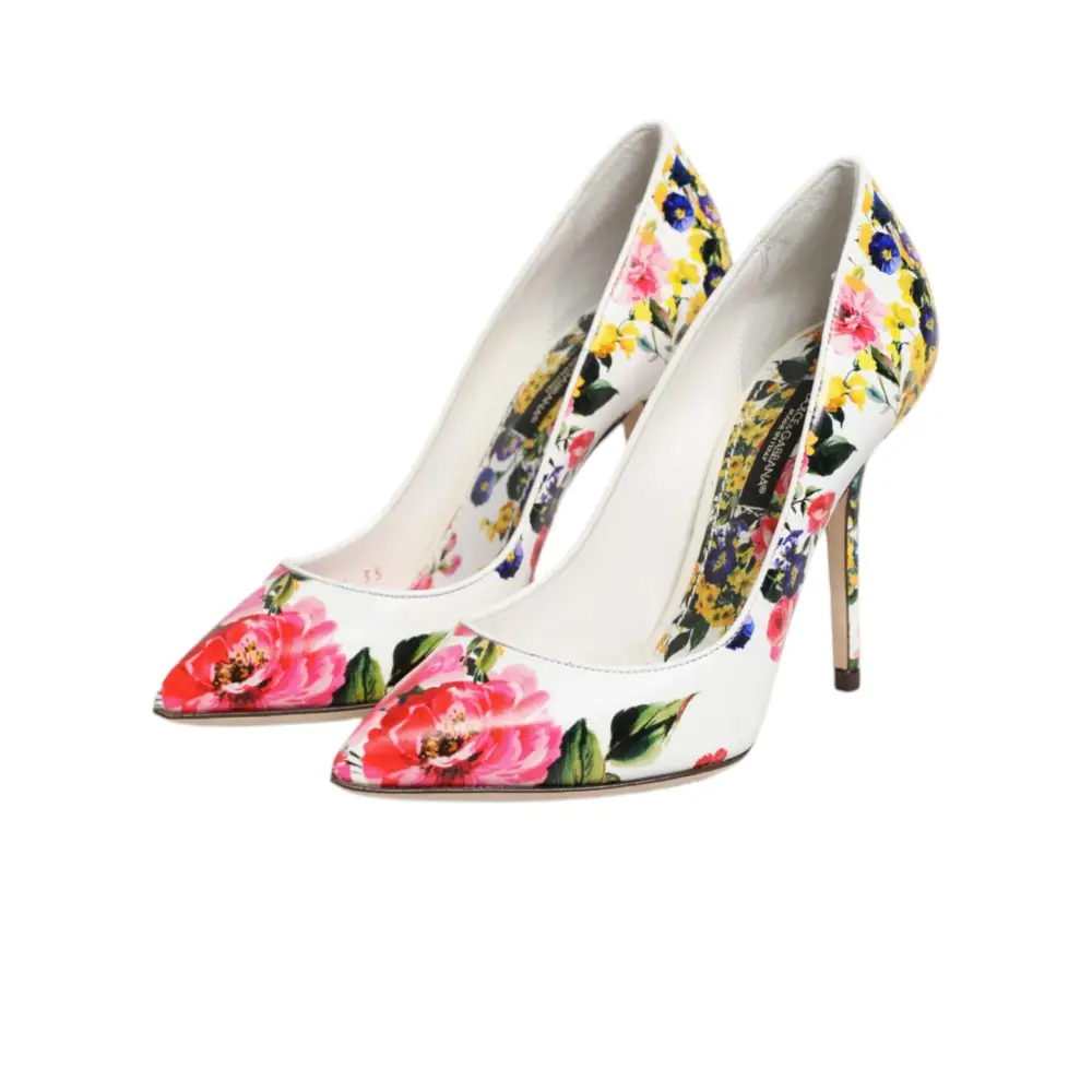 Dolce & Gabbana Weiße Leder-High-Heels mit Blumenmuster - EU35/US4.5