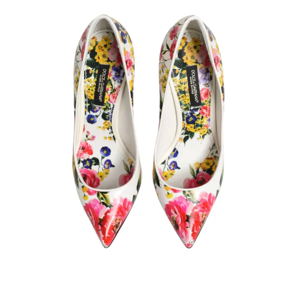 Dolce & Gabbana Weiße Leder-High-Heels mit Blumenmuster - EU35/US4.5