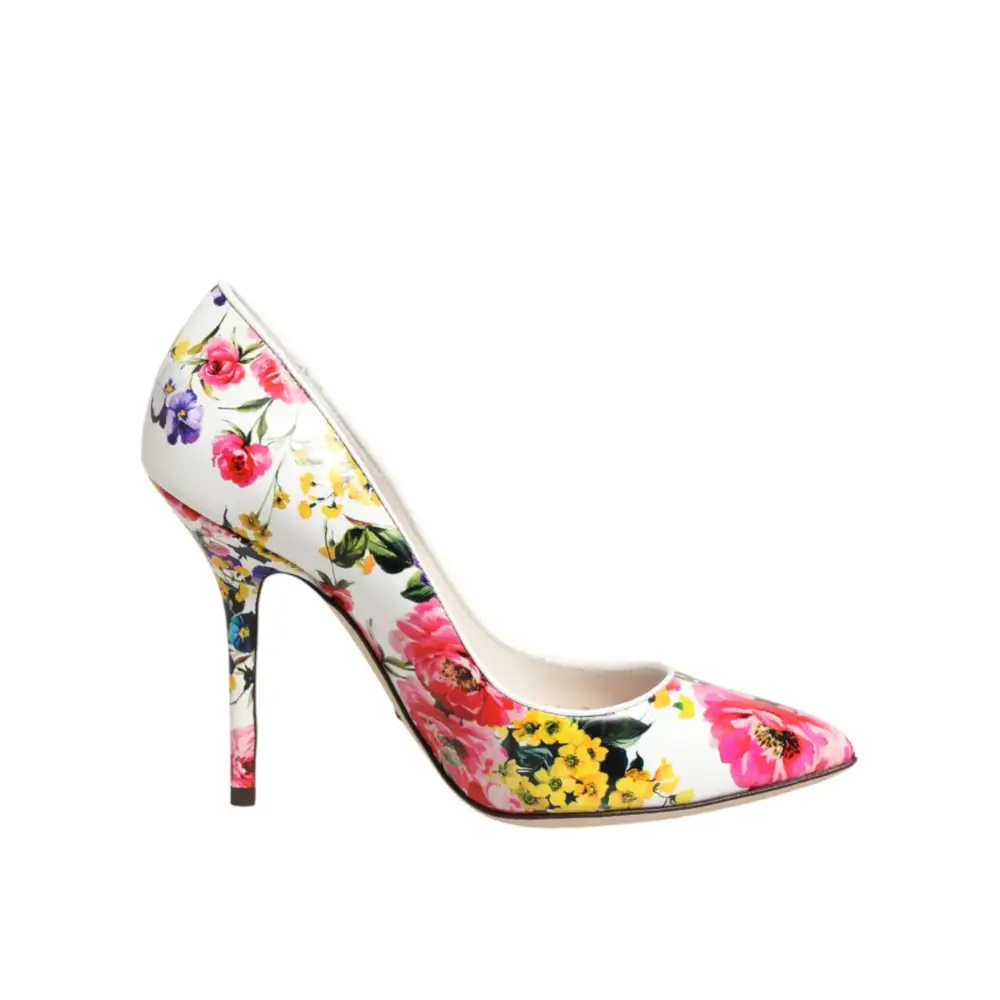 Dolce & Gabbana Weiße Leder-High-Heels mit Blumenmuster - EU35/US4.5