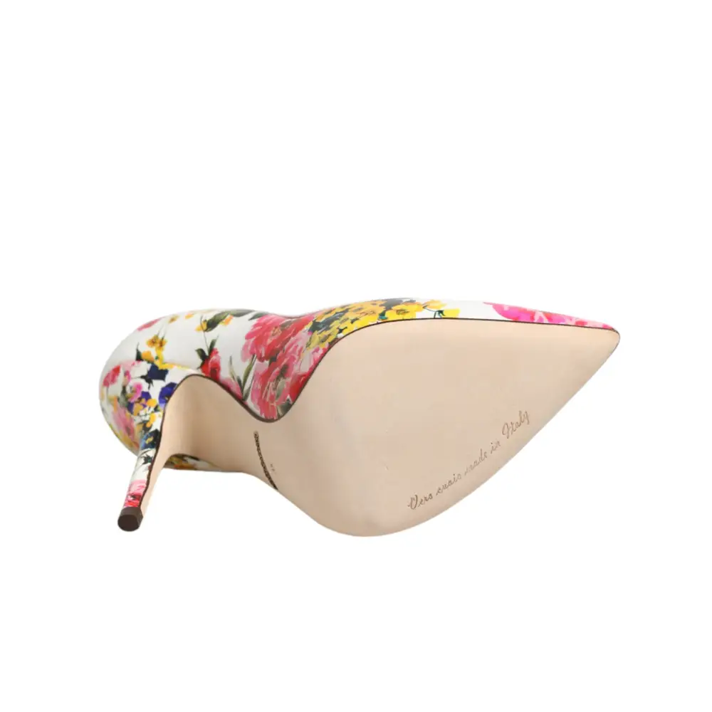 Dolce & Gabbana Weiße Leder-High-Heels mit Blumenmuster - EU35/US4.5