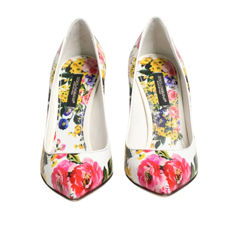 Dolce & Gabbana Weiße Leder-High-Heels mit Blumenmuster - EU35/US4.5
