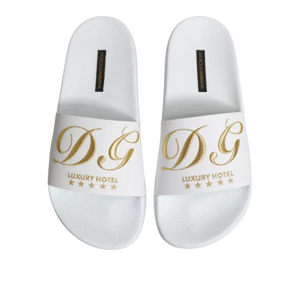 Dolce & Gabbana Weiße Leder Pantoletten Sandalen Beachwear Schuhe