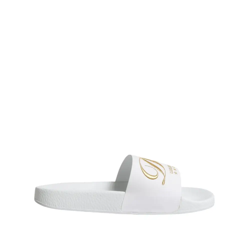 Dolce & Gabbana Weiße Leder Pantoletten Sandalen Beachwear Schuhe