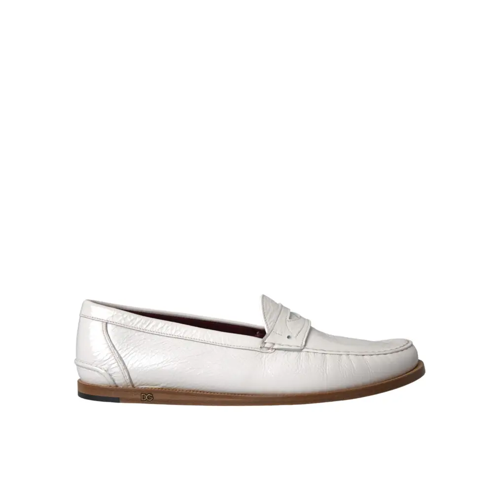 Dolce & Gabbana Weiße Leder Slip On Mokassin Loafers Schuhe