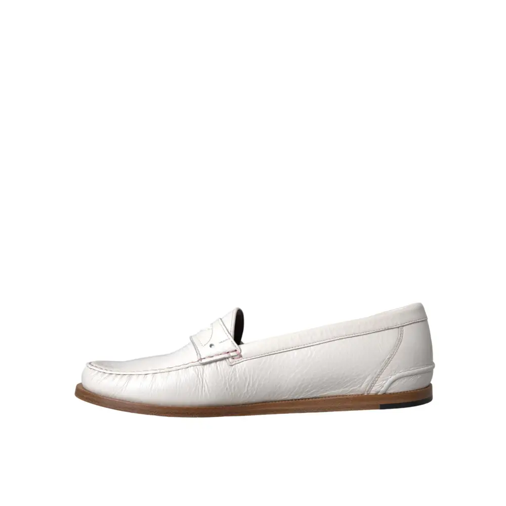 Dolce & Gabbana Weiße Leder Slip On Mokassin Loafers Schuhe