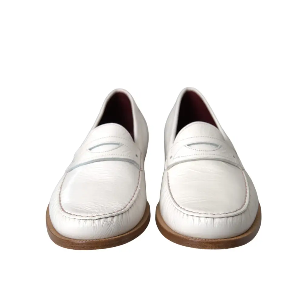 Dolce & Gabbana Weiße Leder Slip On Mokassin Loafers Schuhe