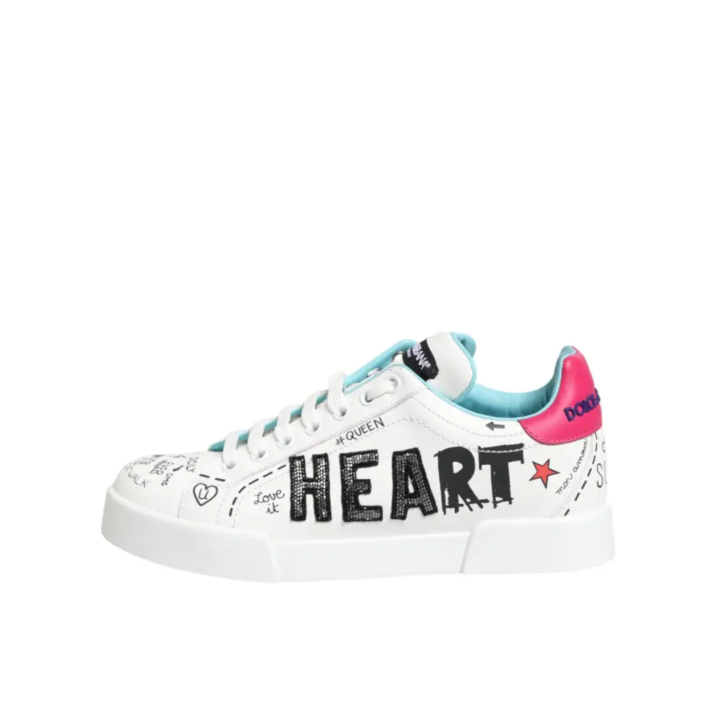 Dolce & Gabbana Weiße Leder-Sneaker mit Graffiti-Motiv - EU36.5/US6