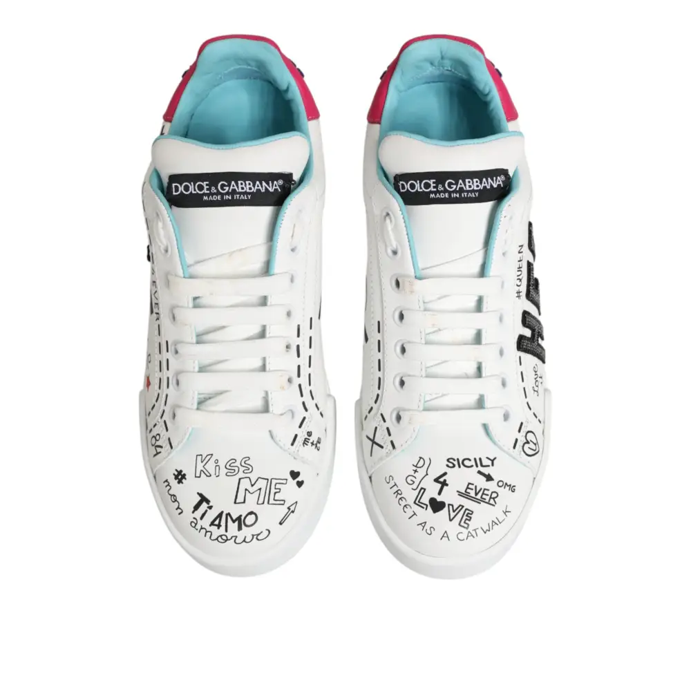 Dolce & Gabbana Weiße Leder-Sneaker mit Graffiti-Motiv - EU36.5/US6