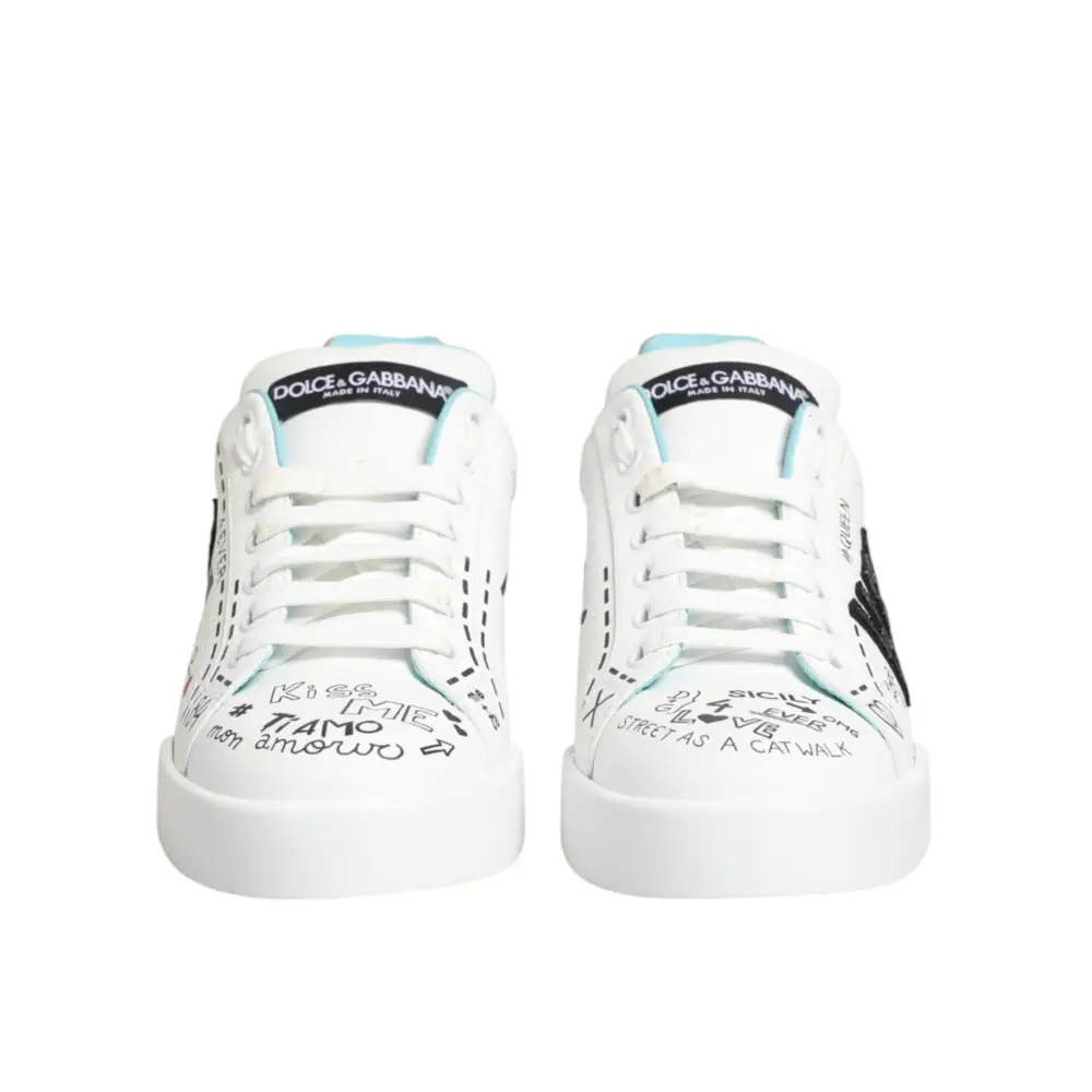 Dolce & Gabbana Weiße Leder-Sneaker mit Graffiti-Motiv - EU36.5/US6