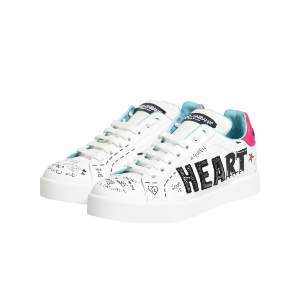 Dolce & Gabbana Weiße Leder-Sneaker mit Graffiti-Motiv - EU36.5/US6