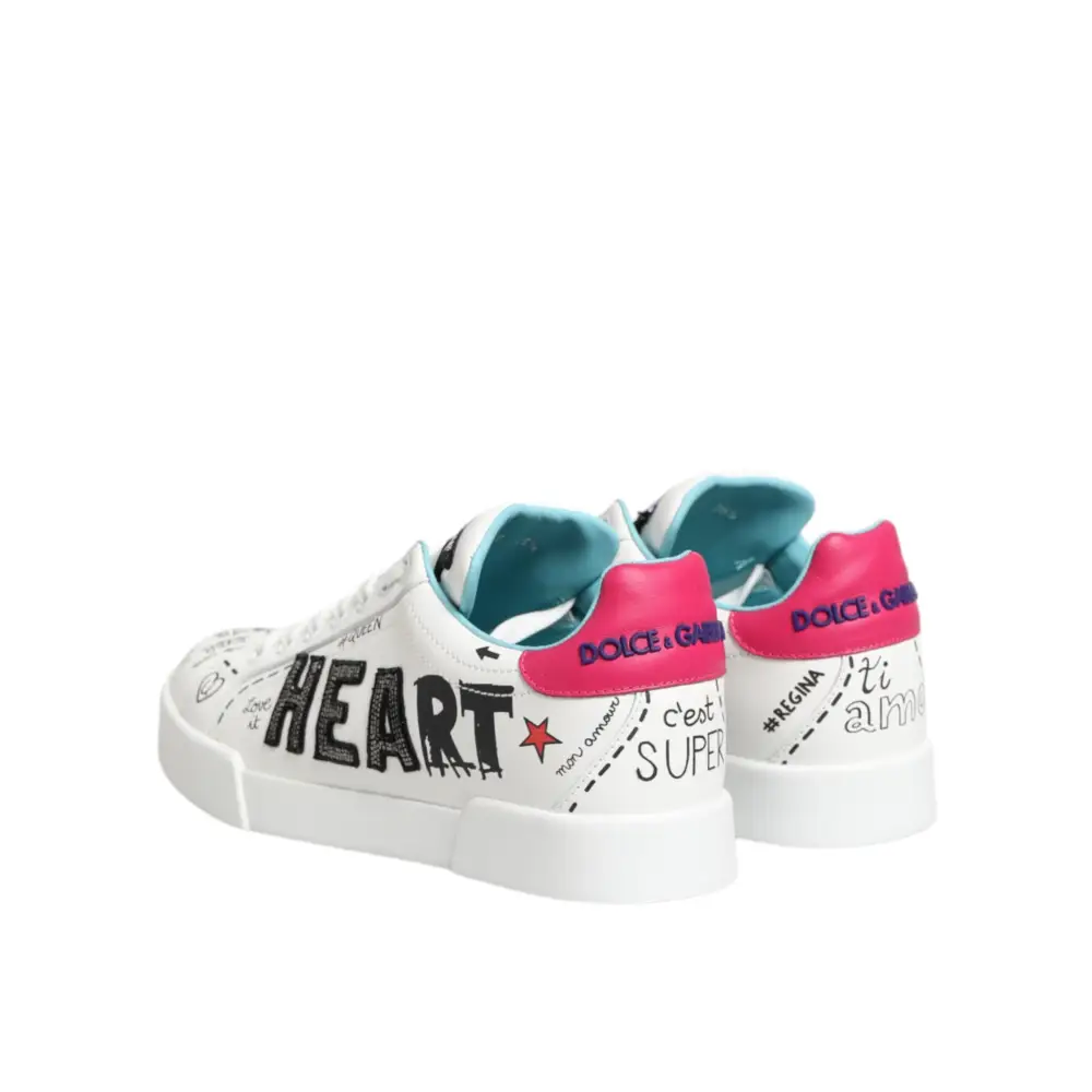 Dolce & Gabbana Weiße Leder-Sneaker mit Graffiti-Motiv - EU36.5/US6