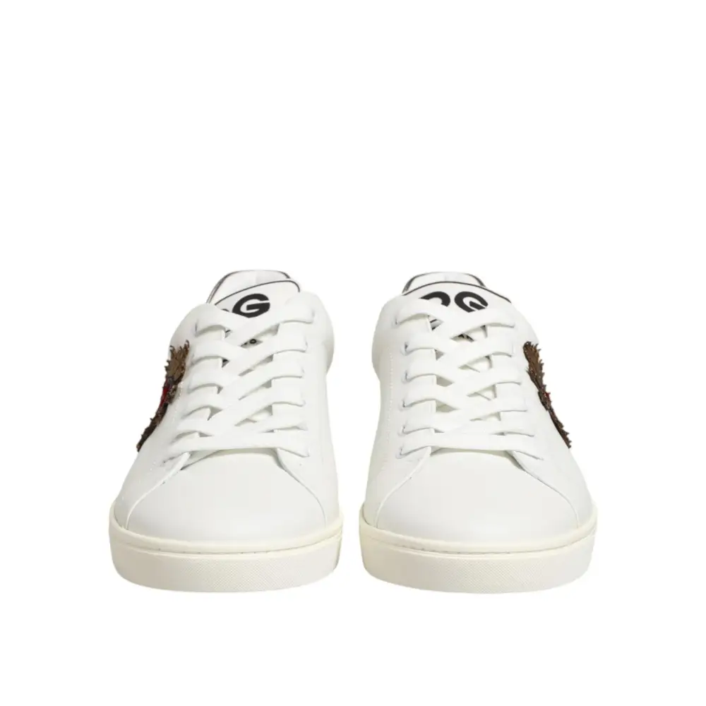 Dolce & Gabbana Weiße Leder-Sneaker mit Herz-Applikation