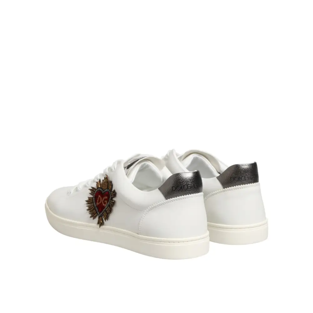 Dolce & Gabbana Weiße Leder-Sneaker mit Herz-Applikation