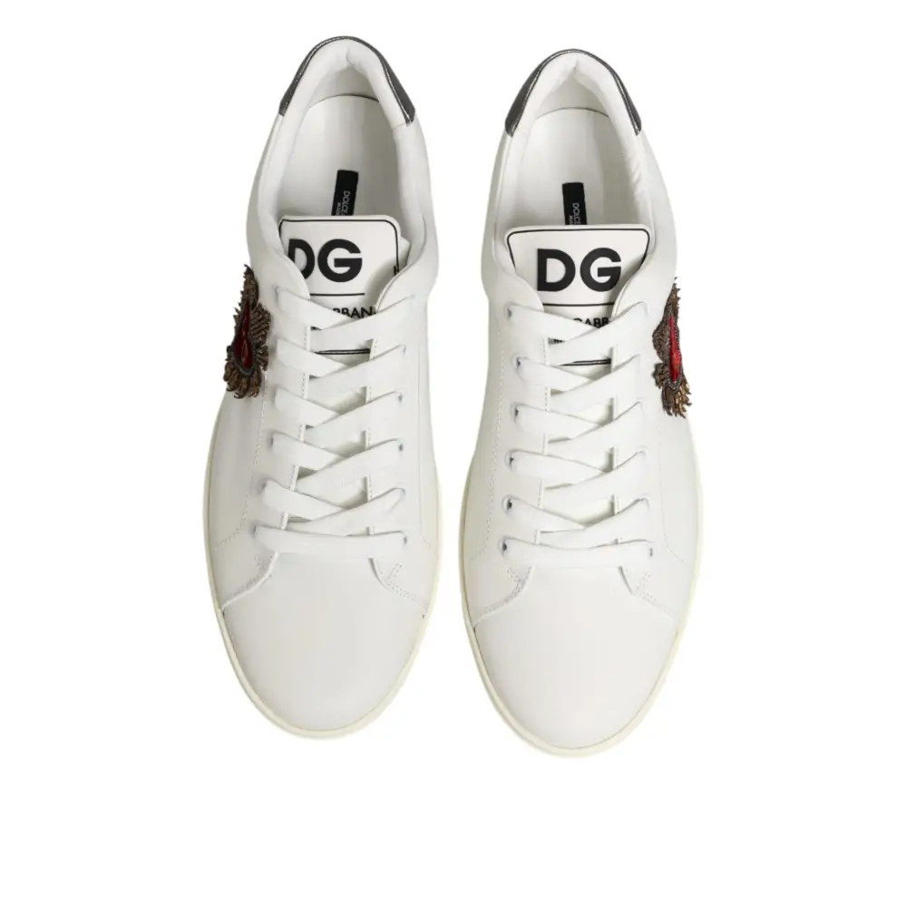Dolce & Gabbana Weiße Leder-Sneaker mit Herz-Applikation