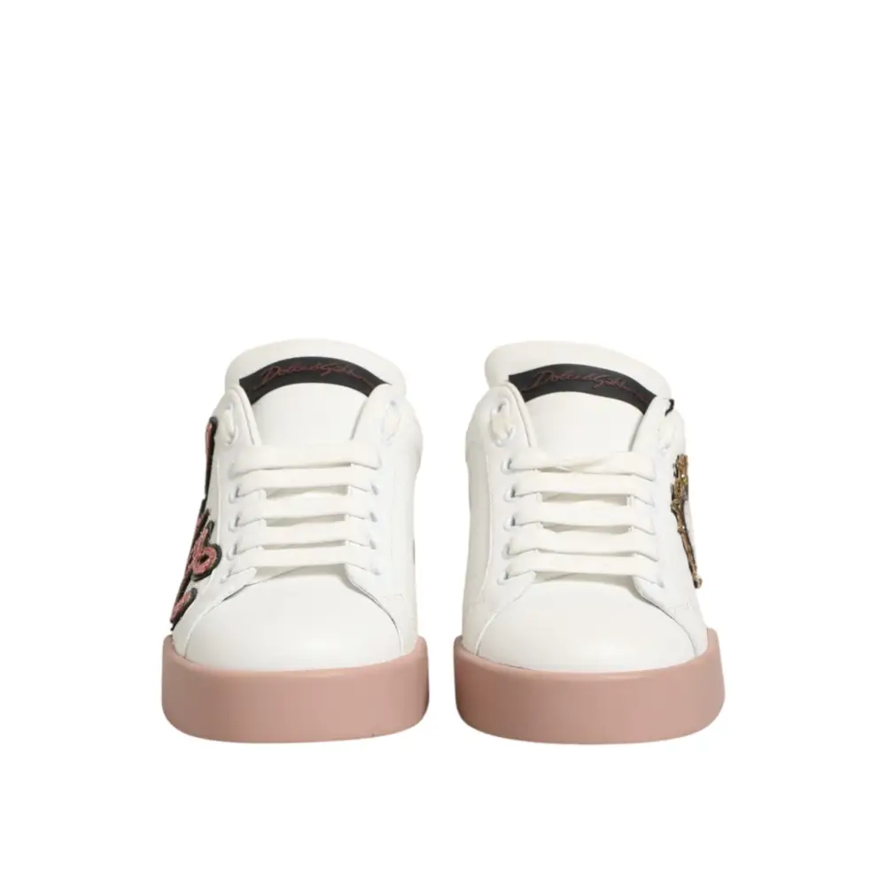 Dolce & Gabbana Weiße Leder-Sneaker mit Herz-Motiv - EU35.5/US5