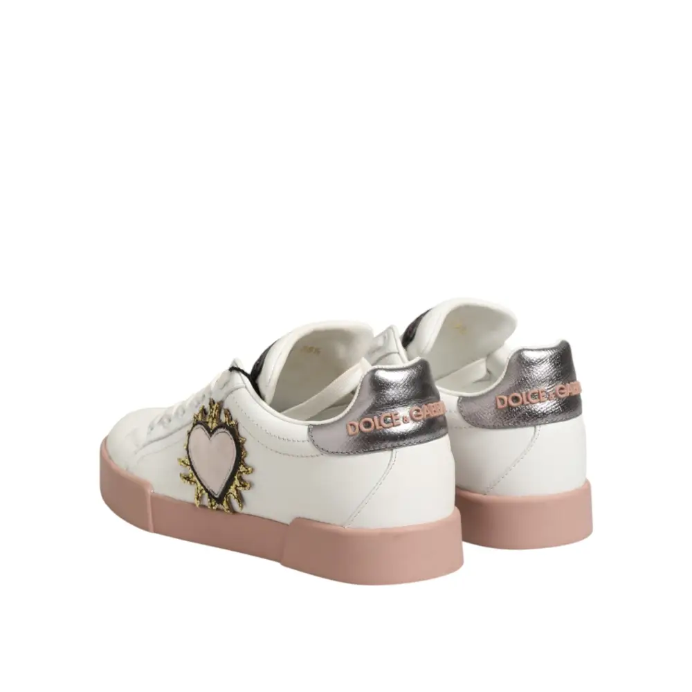 Dolce & Gabbana Weiße Leder-Sneaker mit Herz-Motiv - EU35.5/US5