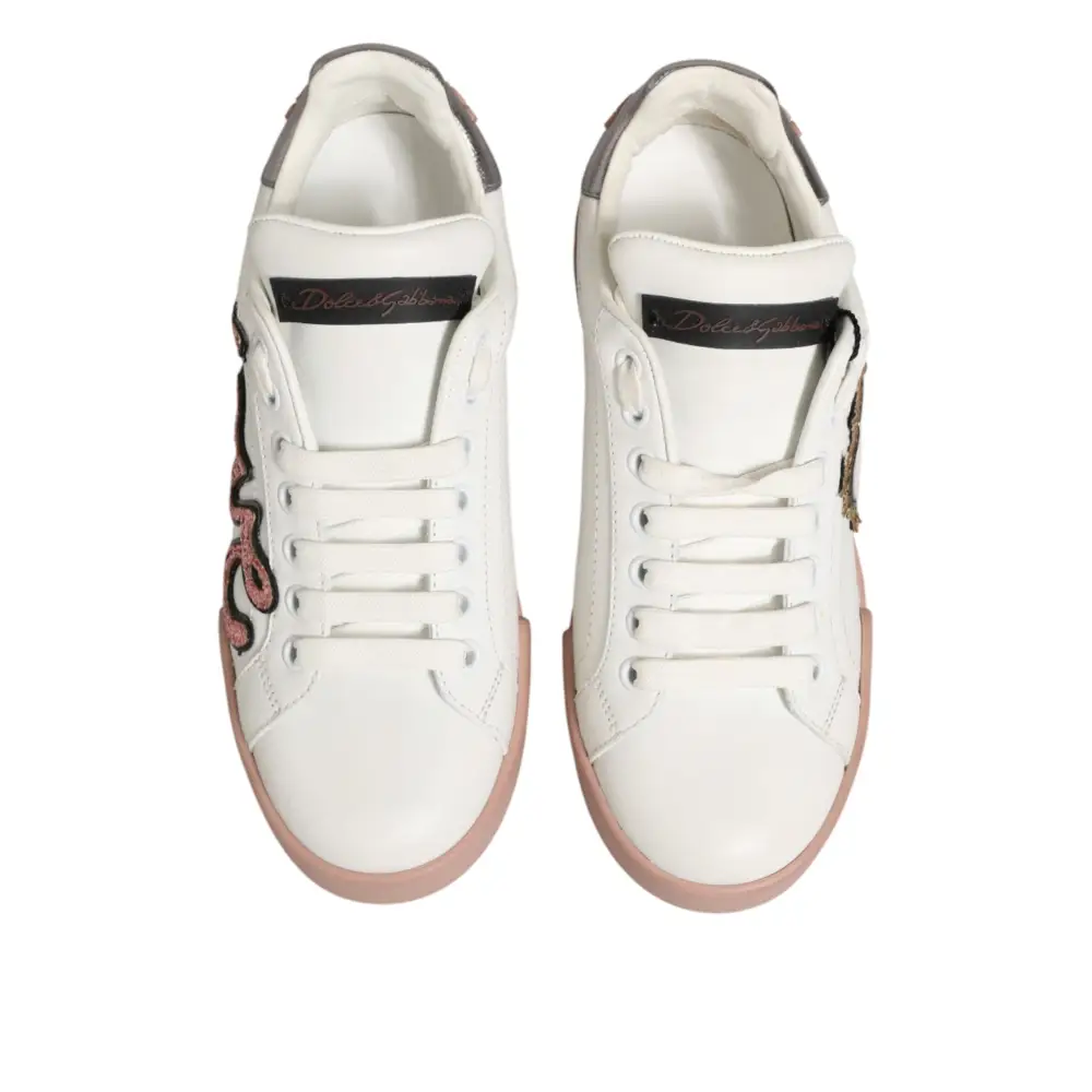 Dolce & Gabbana Weiße Leder-Sneaker mit Herz-Motiv - EU35.5/US5