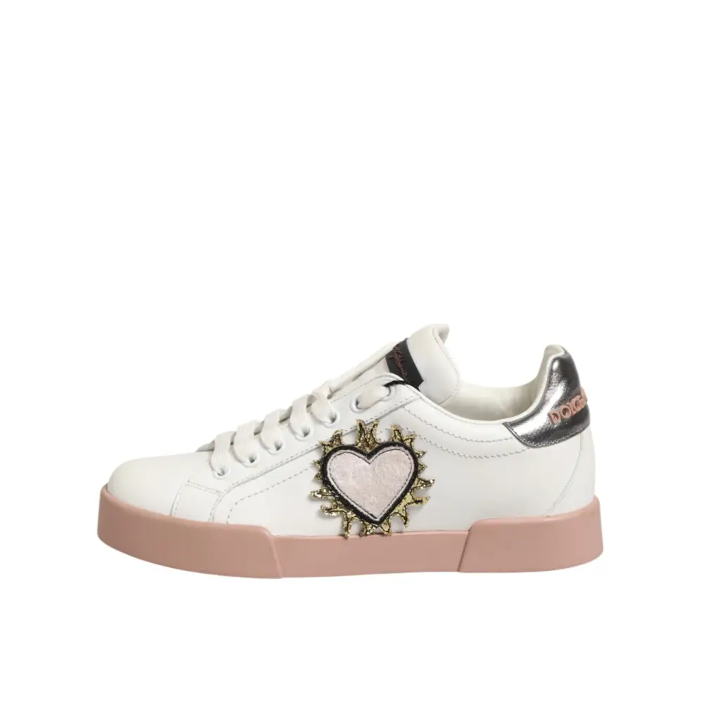 Dolce & Gabbana Weiße Leder-Sneaker mit Herz-Motiv - EU35.5/US5