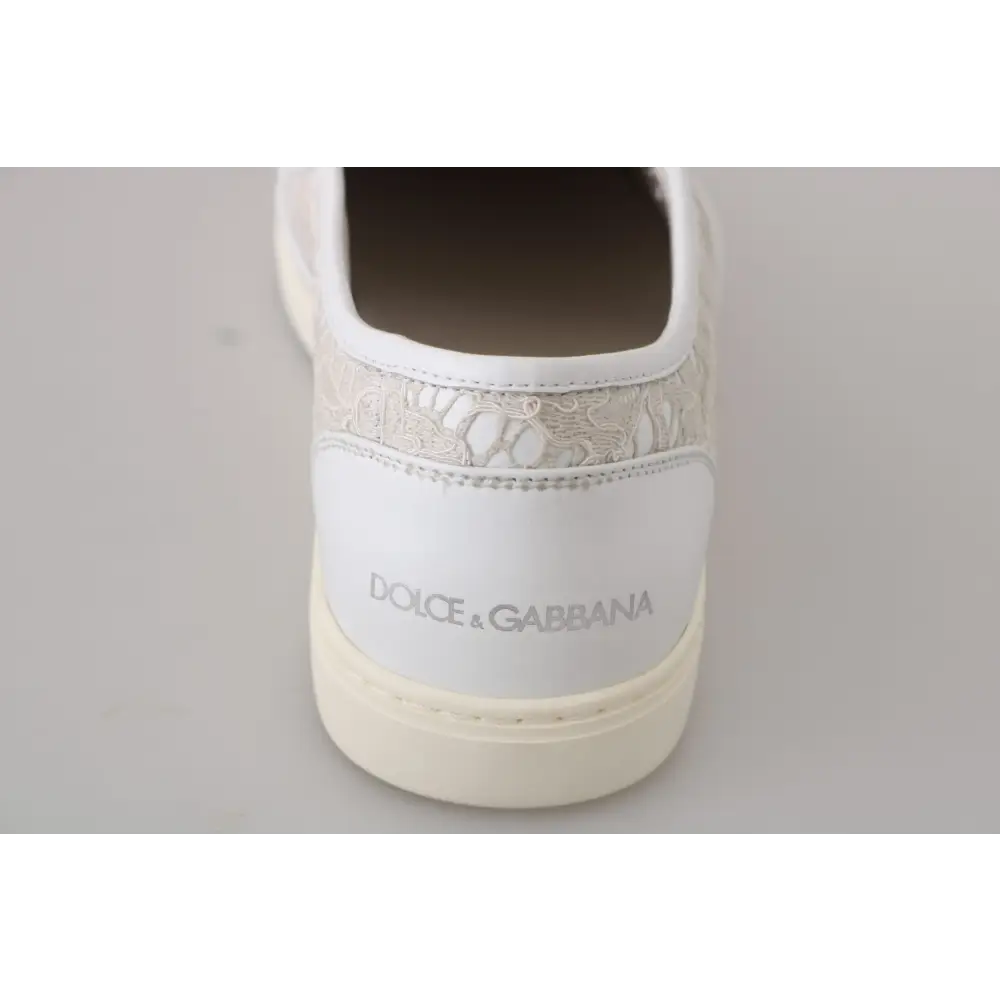 Dolce & Gabbana Weiße Leder Spitze Slip On Loafers Schuhe - EU35/US4.5