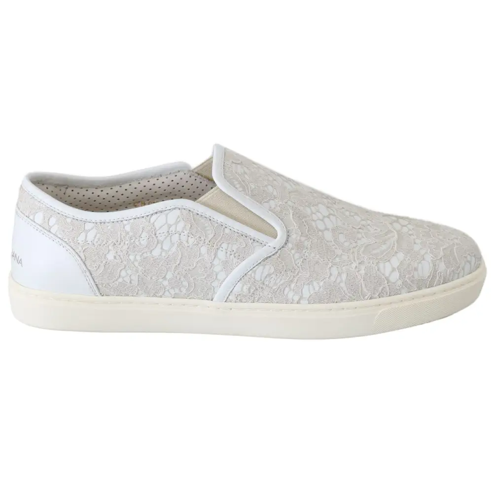 Dolce & Gabbana Weiße Leder Spitze Slip On Loafers Schuhe - EU35/US4.5