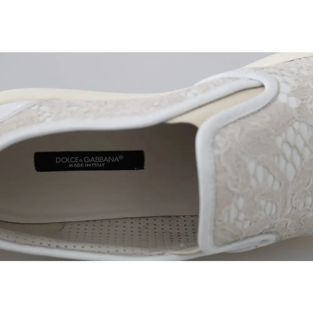 Dolce & Gabbana Weiße Leder Spitze Slip On Loafers Schuhe - EU35/US4.5
