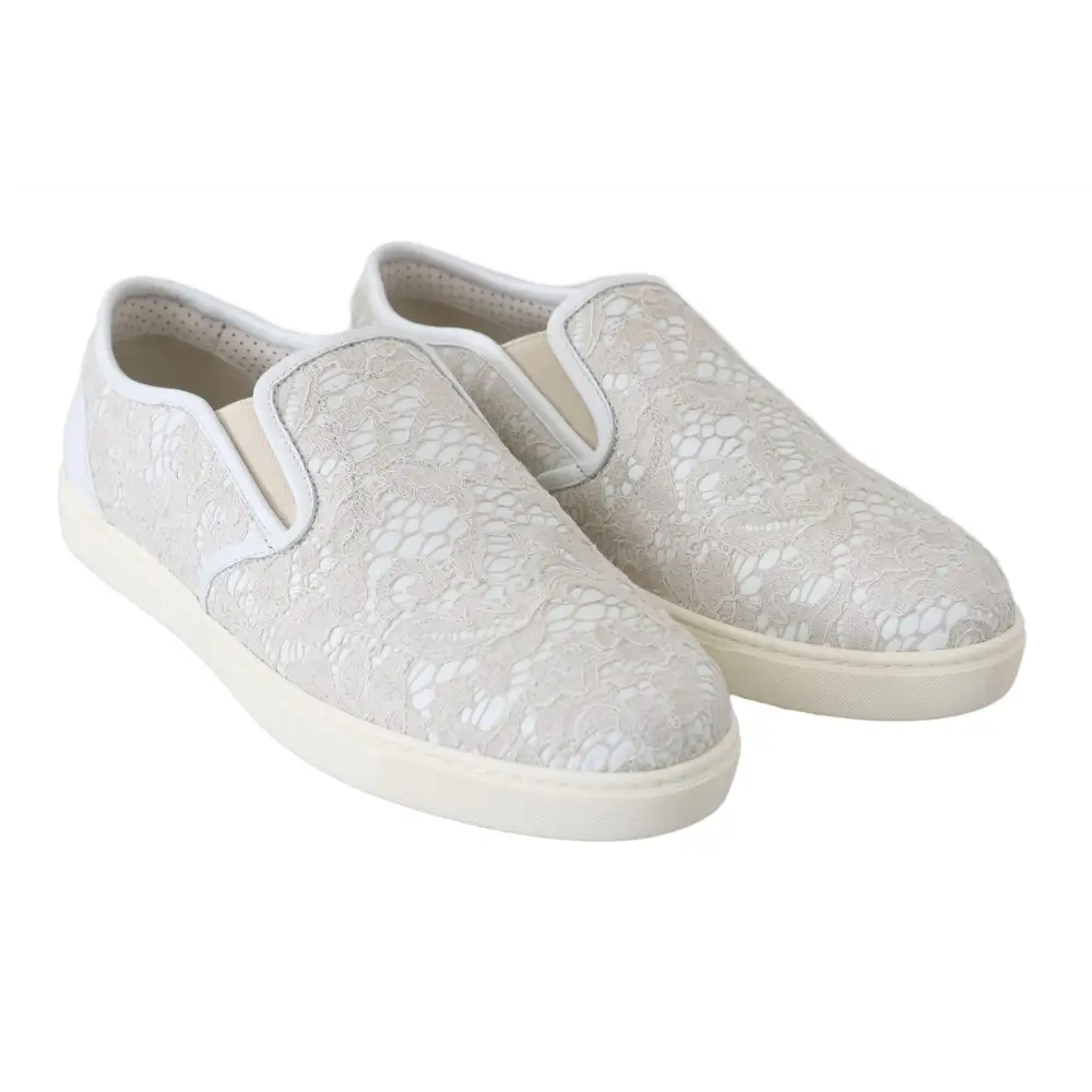 Dolce & Gabbana Weiße Leder Spitze Slip On Loafers Schuhe - EU35/US4.5